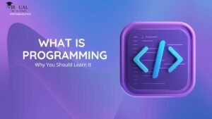 image with 1280- and 760-pixels size with light pick background having title written on it "what is programming?"