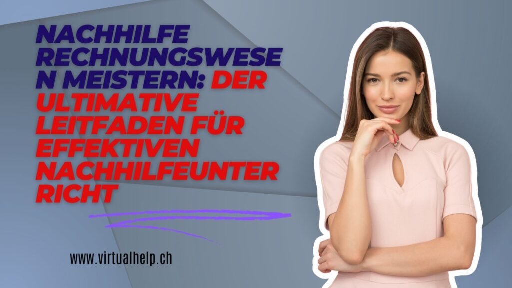 Nachhilfe Rechnungswesen meistern: Der ultimative Leitfaden für effektiven Nachhilfeunterricht 1 Das Bild zeigt eine Grafik mit Text auf Deutsch, einer URL und einer Person, die auf der rechten Seite steht. Das Gesicht der Person ist durch ein braunes Rechteck verdeckt. Der Text wirbt für das, was Nachhilfedienste für Buchhaltung zu sein scheinen, und bezeichnet es als “den ultimativen Leitfaden für effektive Nachhilfe”.