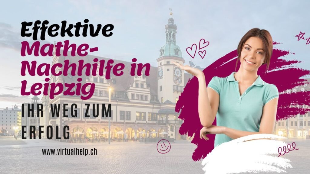 Effektive Mathe-Nachhilfe Leipzig: Ihr Weg zum Erfolg 1 auf Deutsch: Werbebild für Mathematik-Nachhilfe zeigt eine Person im Vordergrund mit verpixeltem Gesicht und grünem Oberteil vor einer Stadtsilhouette von Leipzig bei Dämmerung. Überlagert sind rosa Pinselstriche und Herzen sowie Textelemente, die auf effektive Mathematik-Nachhilfe in Leipzig hinweisen.